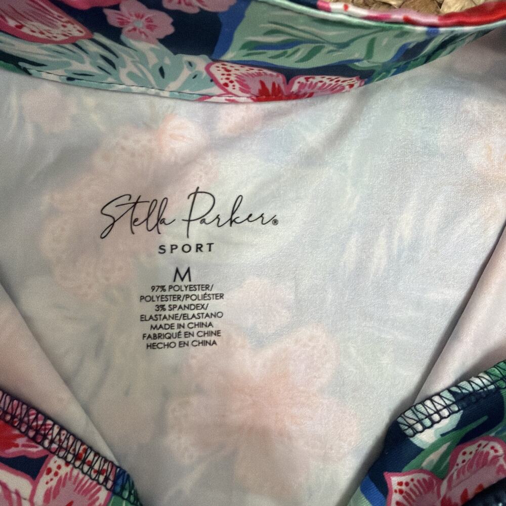 Stella Parker Floral UPF 50 Sheath Mock Neck Dress Pink Blue Long Sleeves Sz M - Picture 4 of 7